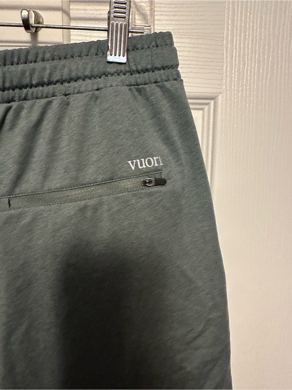 Vuori Men's Athletic Shorts in Slate Green with Cream Drawcord - Picture 5 of 6